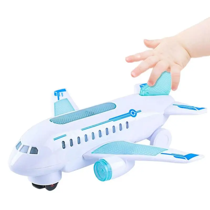 Kids Aircraft Toy Hand-on Ability Energy-saving Universal Wheel Electric Airplane Model with Lights Sound and Music for children