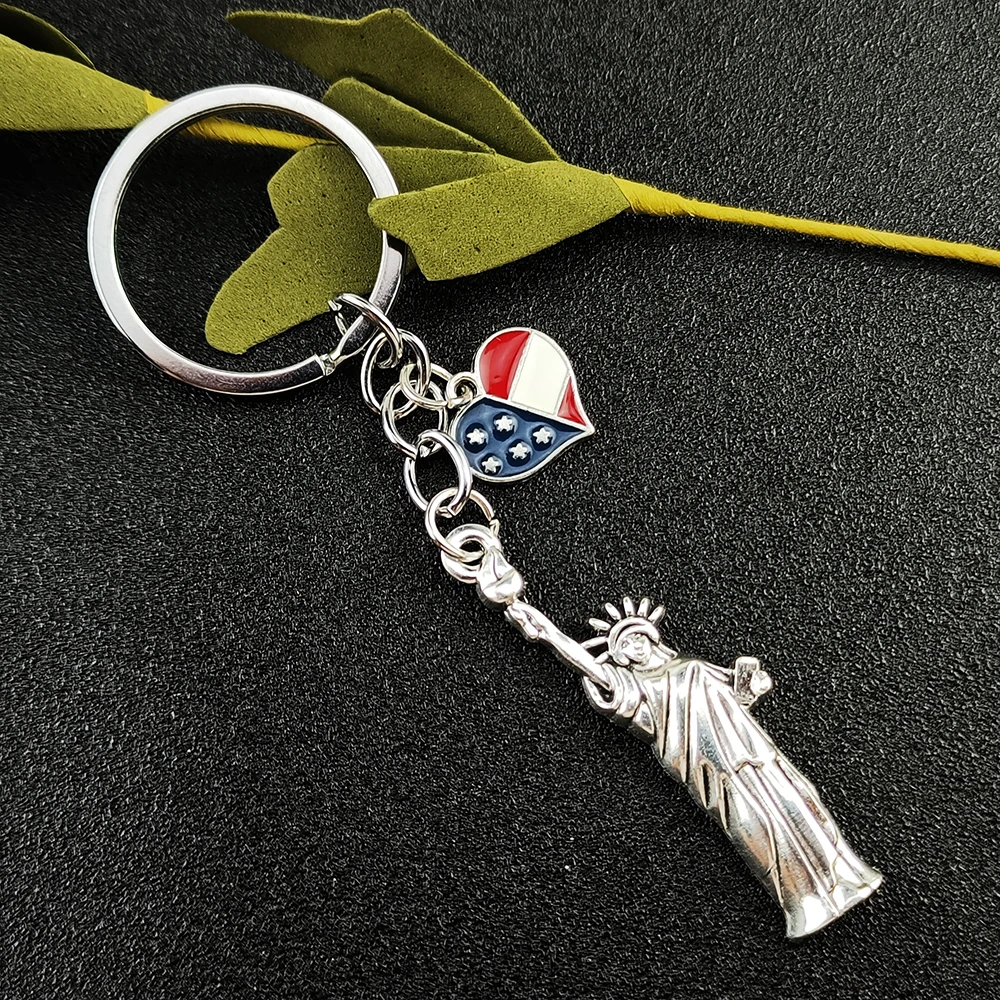 American Flag Keychain Car Decoration New York Liberty Statue Pendant Souvenir Key Ring Vintage Jewelry Accessories Gift