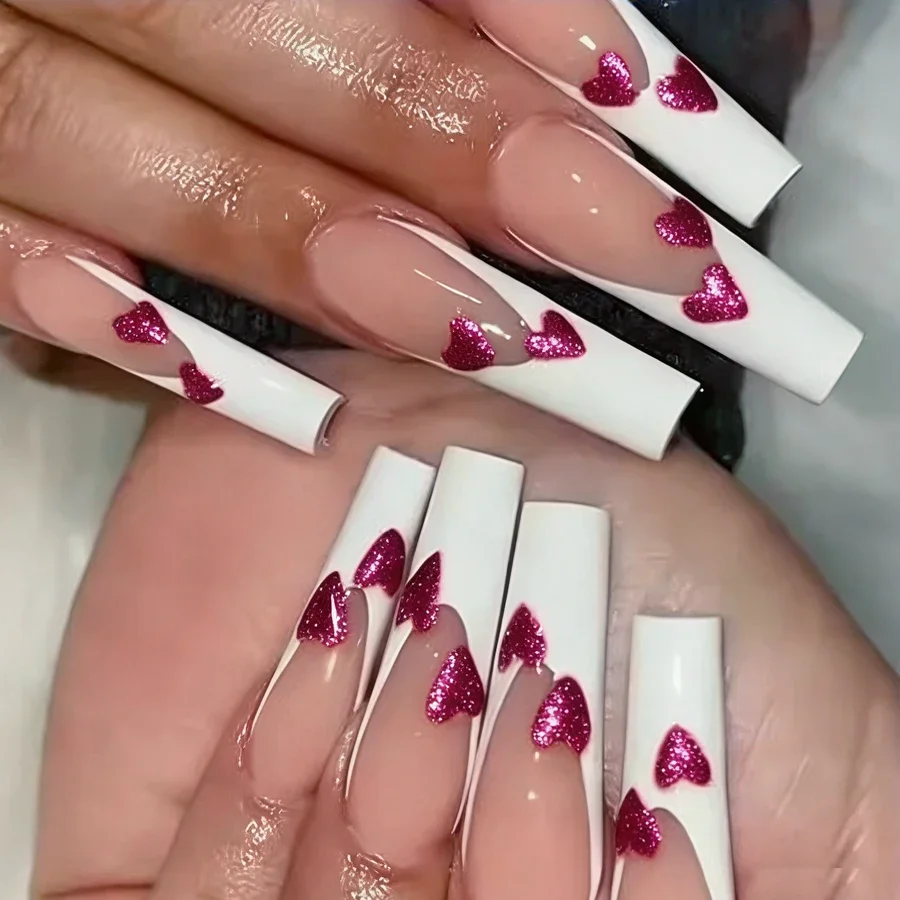 10Pcs 3D Nail Stickers with Glitter Powder Sweet Heart Nail Decals Gold Silver Black Sexy Red Nail Art Decorations