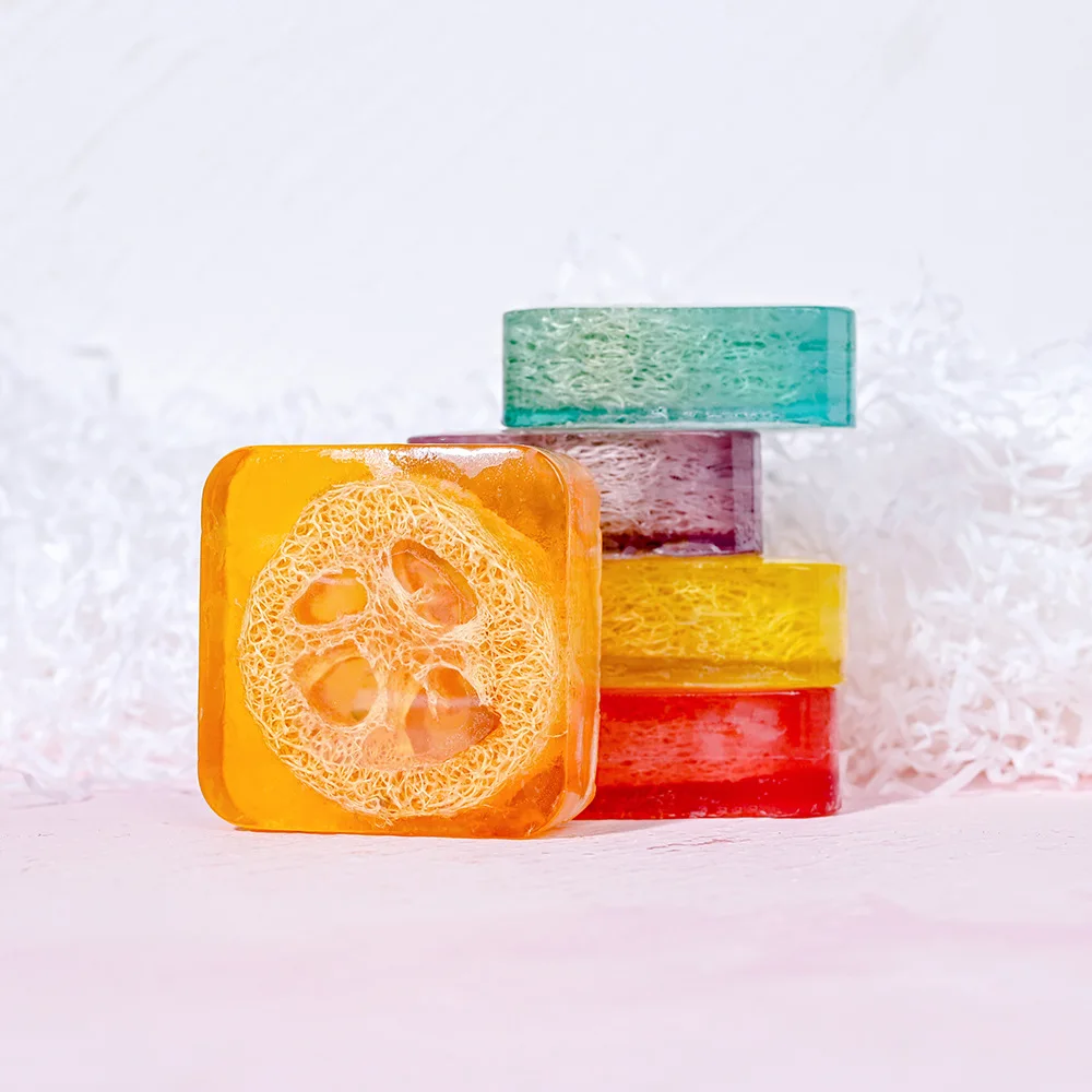 New Arrival Lemon Loofah Soap 100g Handmade Essential Oil Soap with Loofah Lavender Soap Rose Soap Kojic Acid Soap Turmeric Soap