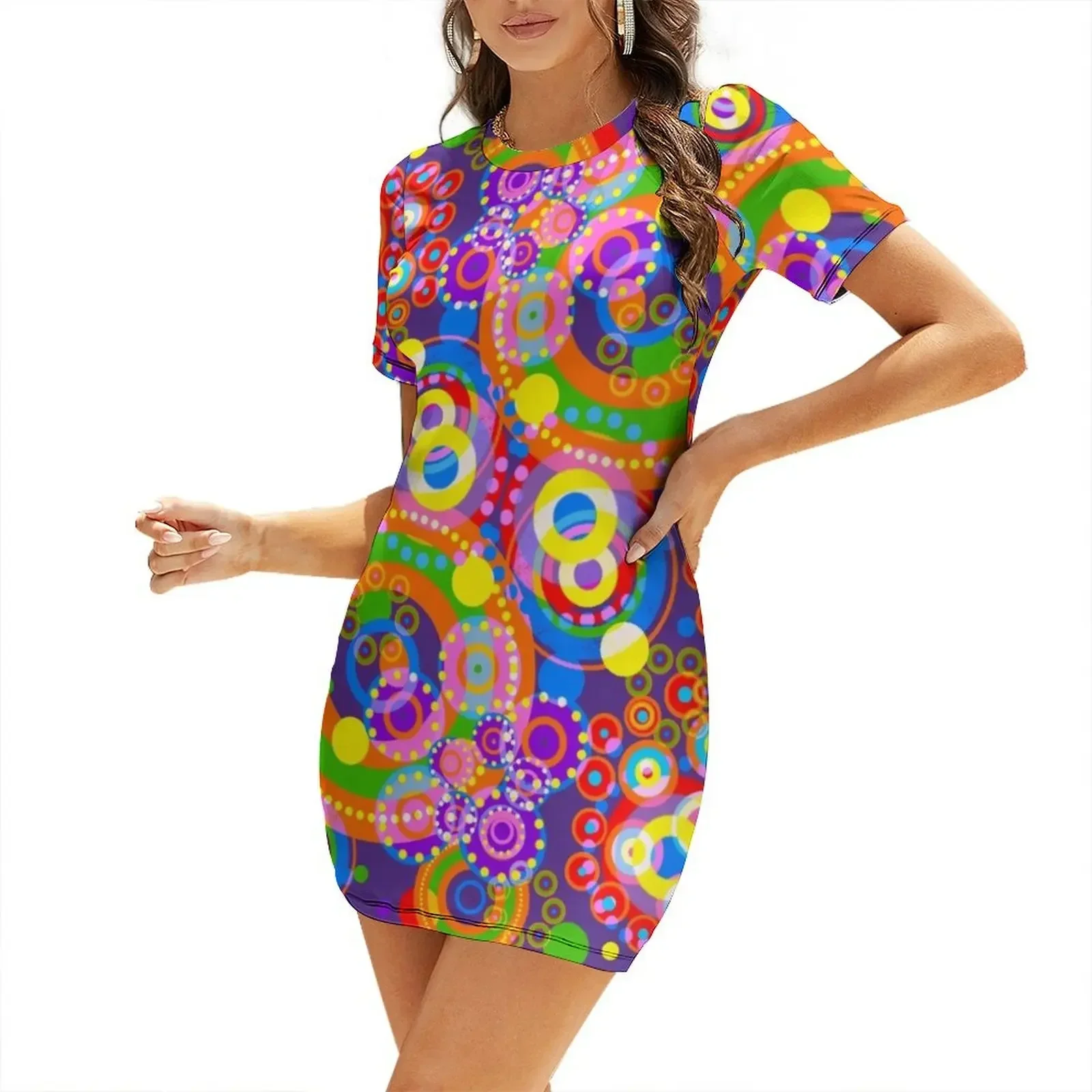 

Psychedelic colorful trippy Circle Patterns Short-Sleeved Dress ceremony dresses Female dress