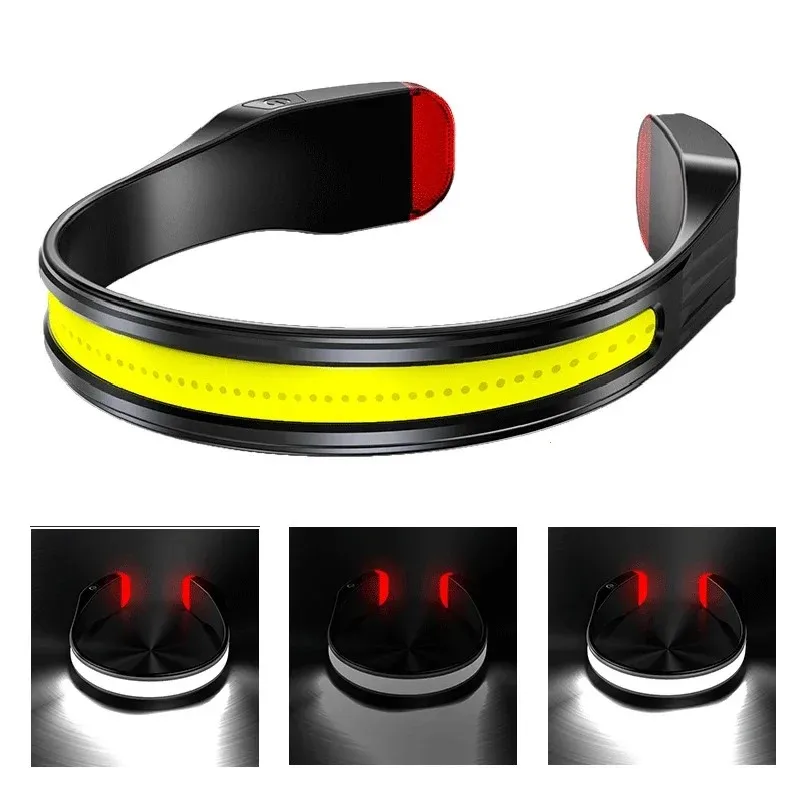 Torcia frontale COB ricaricabile a LED, leggera e impermeabile, per illuminazione da campeggio all'aperto