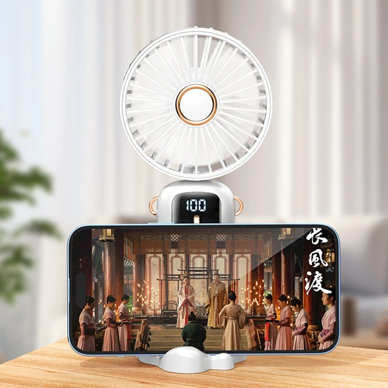 مروحة صغيرة معلقة على الرقبة من Xiaomi قابلة للطي 5 سرعات USB قابلة لإعادة الشحن مع حامل هاتف وشاشة عرض مبرد جديد