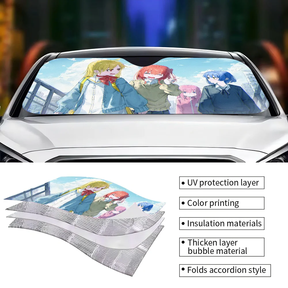 อะนิเมะ Bocchi เดอะร็อค! สาวเซ็กซี่ความแปลกใหม่รถด้านหน้ากระจกบังแดด 70x130 ซม.การ์ตูนฟอยล์รถกระจกหน้าต่าง