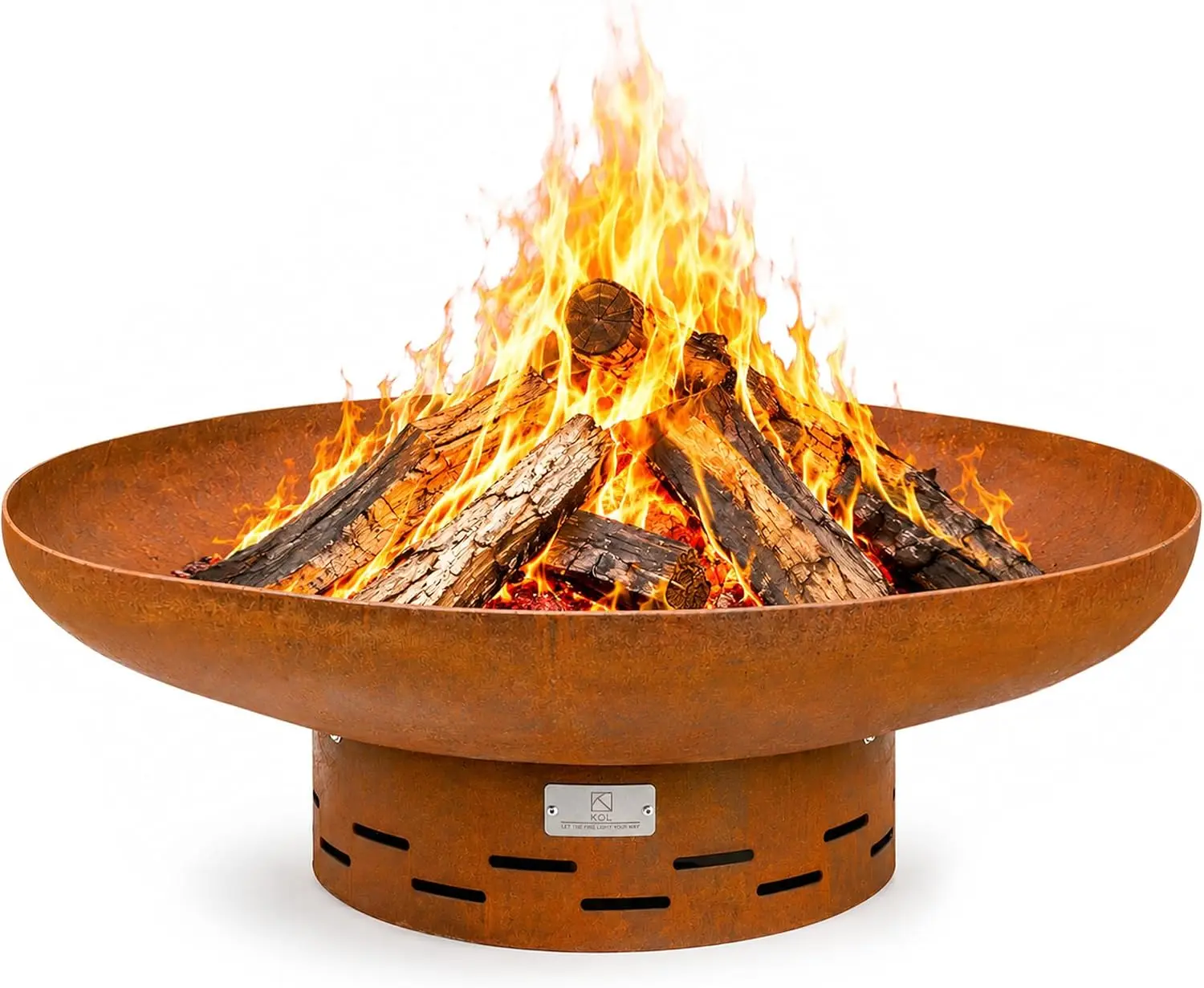 Outdoor Wood Burning Fire Pit, Heavy Duty Round Metal Bonfire Bowl, Backyard Patio Heating Stove, Free Standing Lawn Terrace Hearth, Decorative Oxidized Rustic Finish, Garden Camping Heating Basin