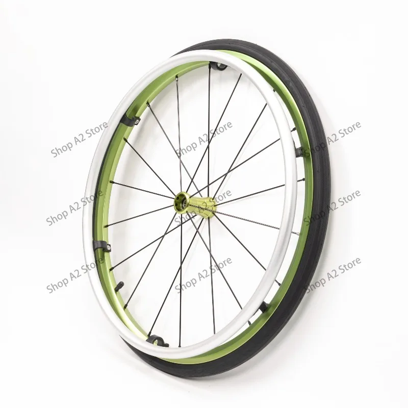 Quick Release Inflatable Wheelchair Wheels, Aluminum Rim Large Push Ring, Sports Wheelchair Replacement Parts