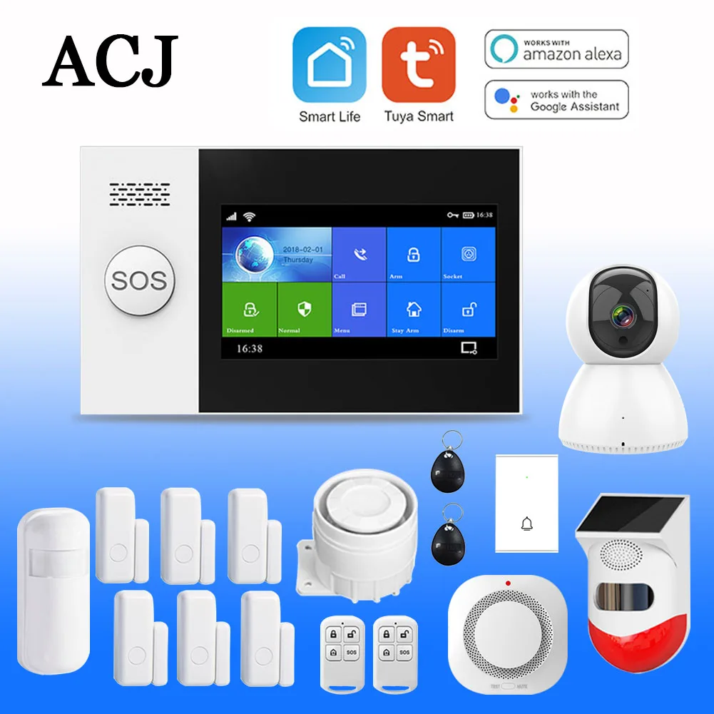 

PG-107 Tuya Wireless WIFI GSM Home Burglar Alarm System IP Camera PIR Motion Sensor Door Magnet Security Alarm Kit APP Control