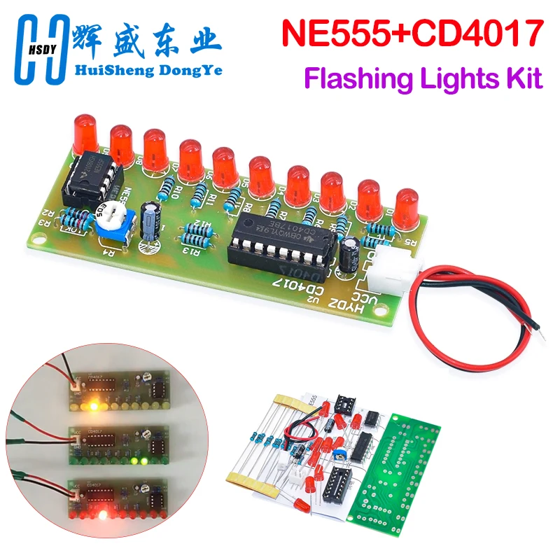 NE555 + CD4017 Practice Learing Kits LED Flashing Lights Module Electronic Suite LSD-10 3-4.5V DIY for Arduino