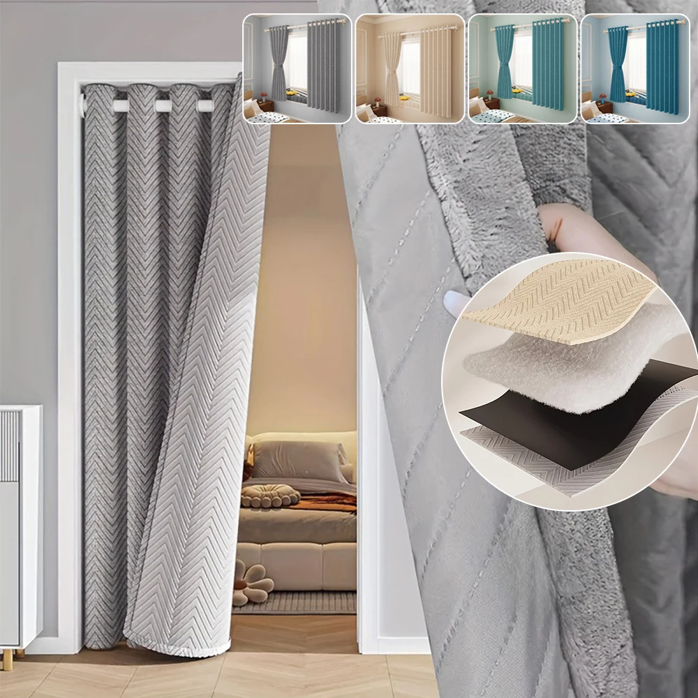 

1PC Solid Color 100% Blackout Curtains Door Curtains for Bedroom Living Room UV Protection Easy Sliding Insulated Draft Stopper