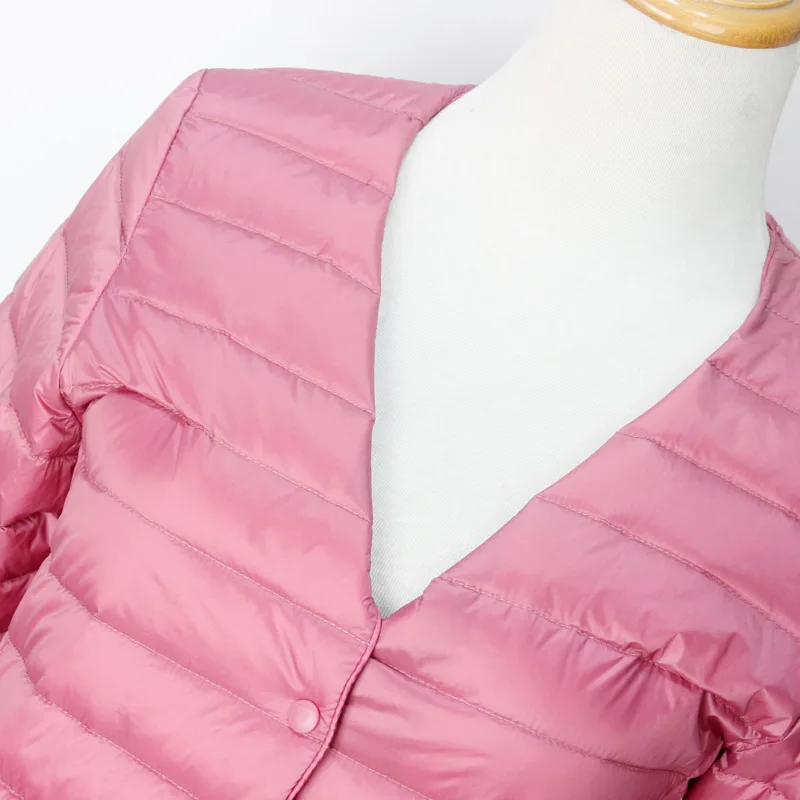 

Slim Fit Lightweight down Jaet Korean Sle Women's V-Ne Mid-Length Coat Windproof Long Sve Polyester Fiber