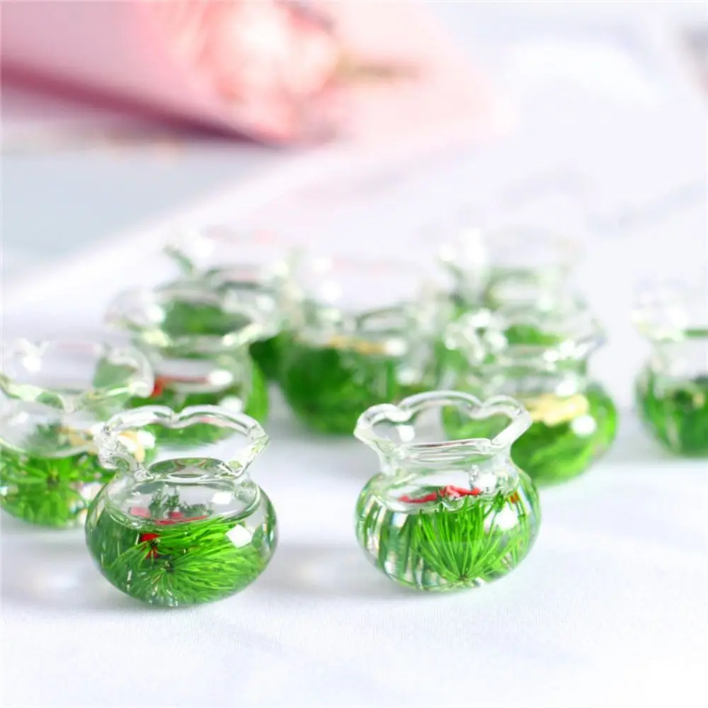 Aquarium Ornament Glass Mini Fish Tank Artificial Cute Miniature Dollhouse Decor Clear 1:12 Miniature Glass Goldfish Jar Desktop