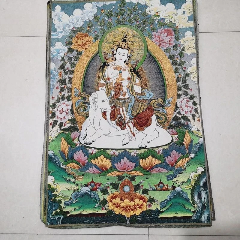 Tibet Tibetan Cloth Silk elephant Samantabhadra Bodhisattva Thangka Tangka Embroidery Painting