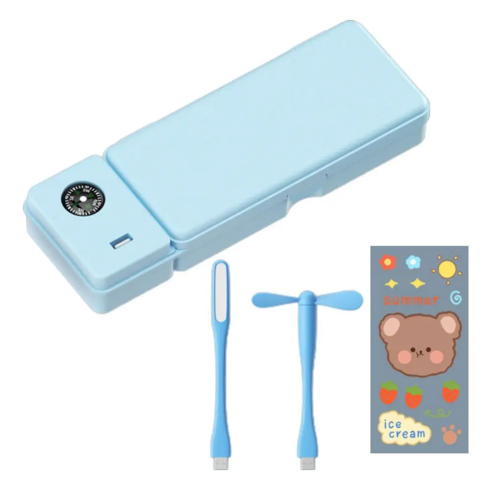 대용량 휴대용 다기능 문구 가방, 귀여운 연필 상자, 선풍기 램프, 충분한 수납 공간, Q5L1