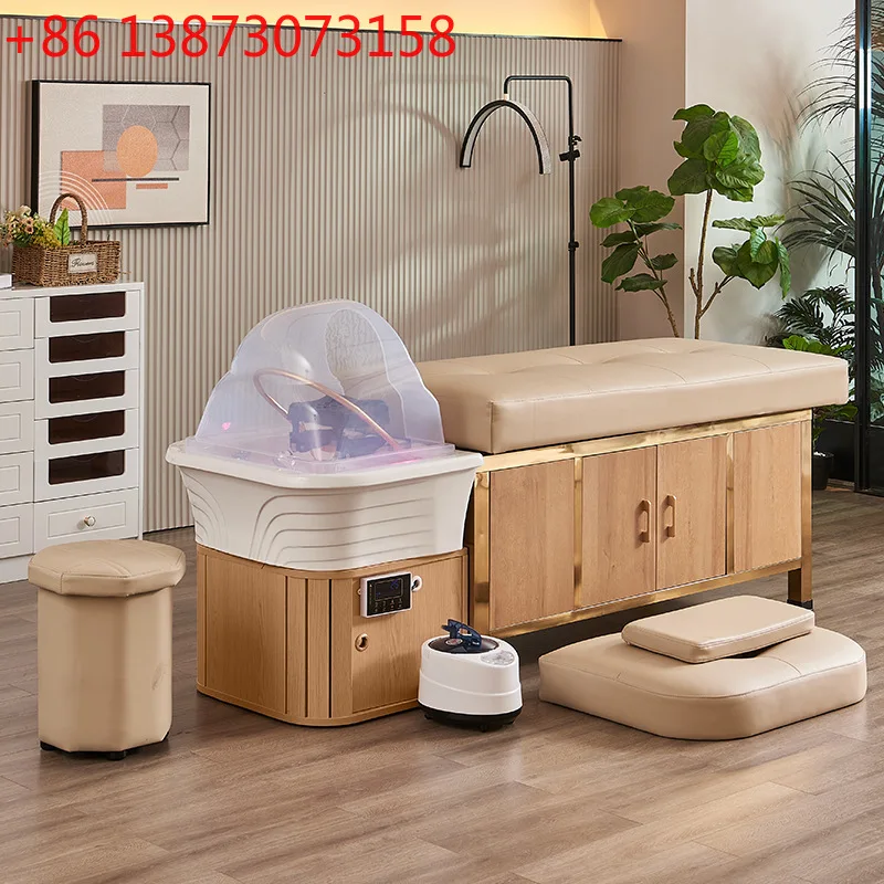 

Китайская кушетка для ухода за волосами из массива дерева, для салонов красоты, парикмахерских, салонов для ухода за ушами, с керамической раковиной для мытья головы