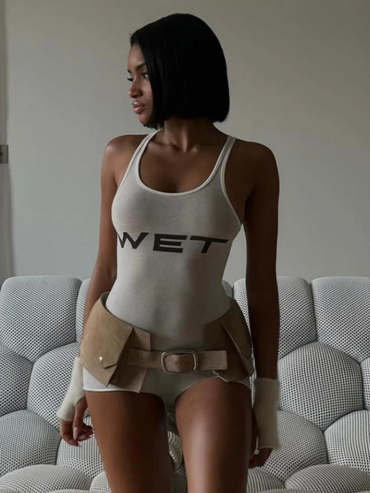 

Повседневный спортивный комбинезон с высокой талией, облегающий цельный купальник ort Sve, смесь полиэстера, лето 2024, тонкая ткань