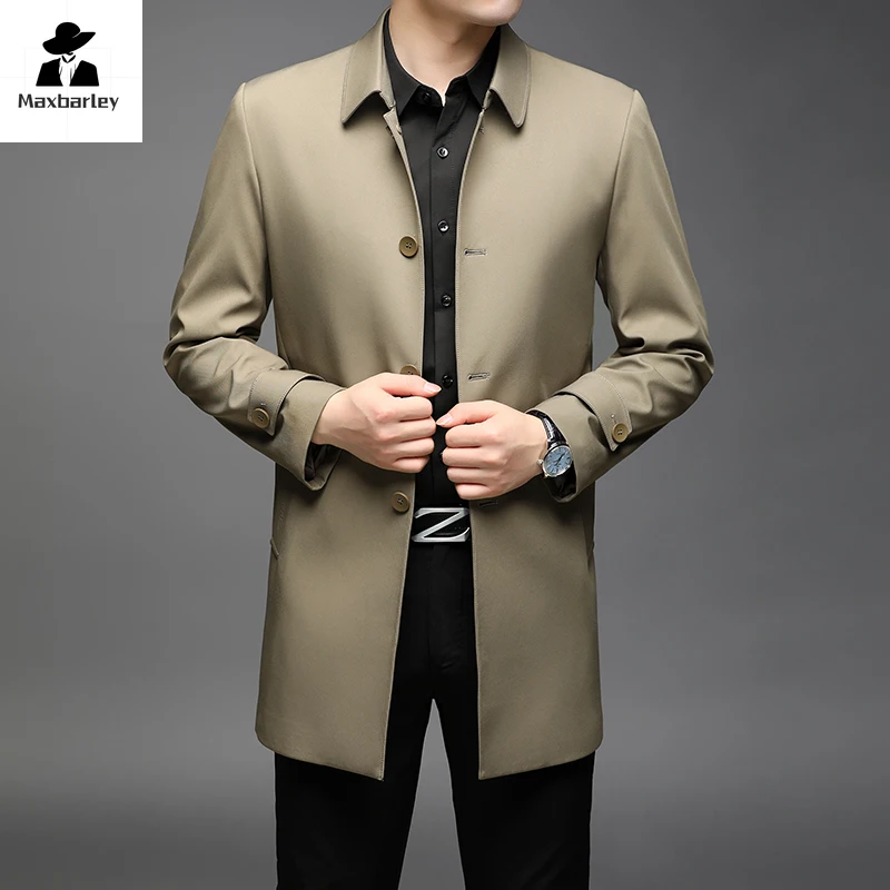 High-end trench coat masculino 2024 outono clássico terno lapela cor sólida blusão de alta qualidade festa longa jaqueta roupas marca