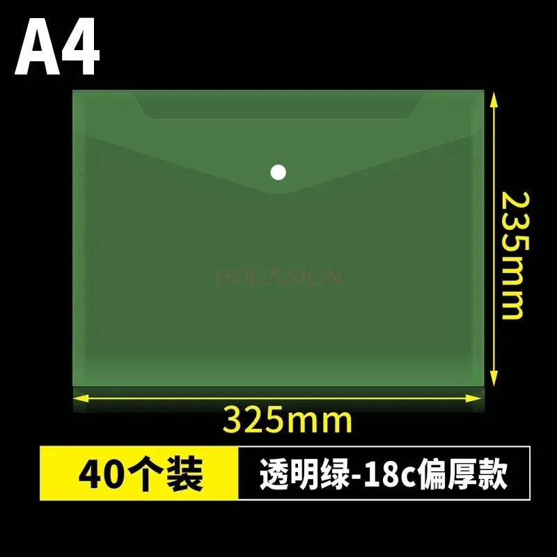 Sac de classement à boucle en plastique épaissi transparent, matériel d'archive A4, sac de rangement pour étudiants, 40 pièces