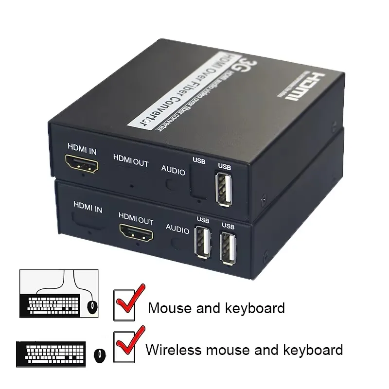 Uncompressed H-DMI KVM USB to Optical Converter ไม่มีกรอบลดลง Zero Latency H-DMI เมาส์คีย์บอร์ด Optical Converter 1200P @ 60Hz