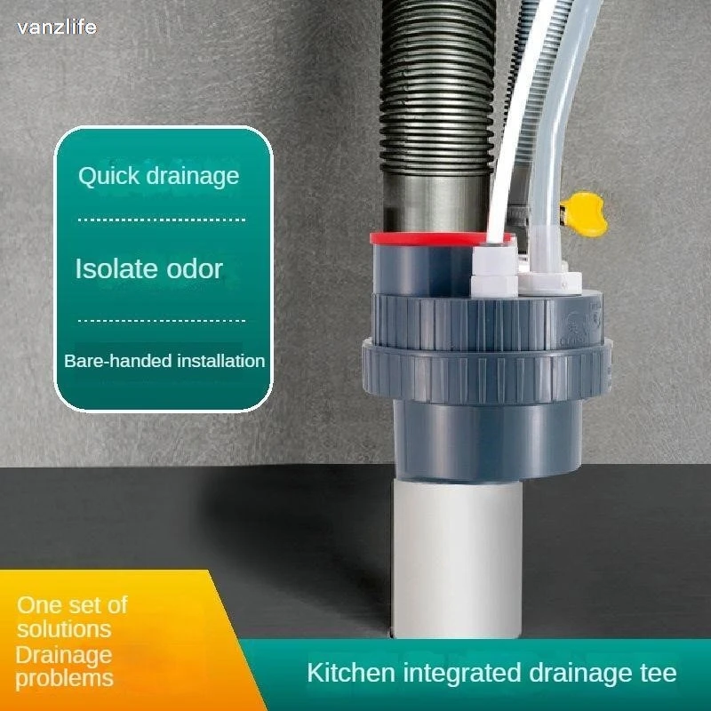 Kitchen Water Drainer Tee Draining Pipe Front Filter Washing Machine Water Purifier Anti-Overflow Water Pipe Connector