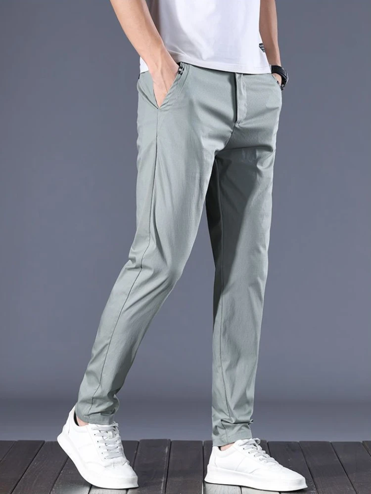 Social Tailoring Male Suit Trousers Cotton Gray Straight Business Chinese Homme Slacks Men\'s Summer Pants Classic Thin Casual Up