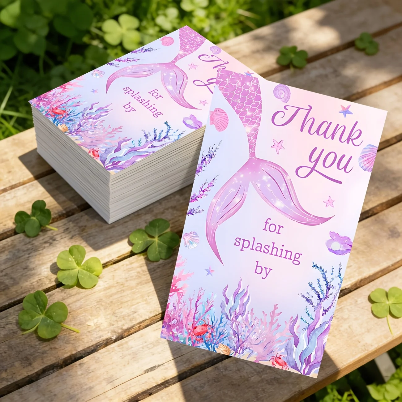 50PCS Mermaid Themed Thank-you Cards, Used for Holiday Parties, Decoration Activities, Etc., Beautifully Designed Cards