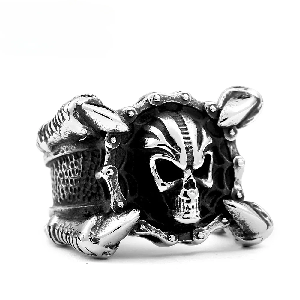 

CHUANGCHENG Europunk Stainless Steel Men's Domineering Personality Chain Skull Rings Size 7-13