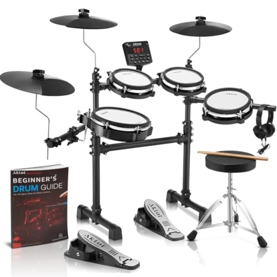 B-CORE530 Electric Drum Set for home practice: mesh drum pads in black, dual-zone quiet design, 10'' dual-trigger cymbals, heig