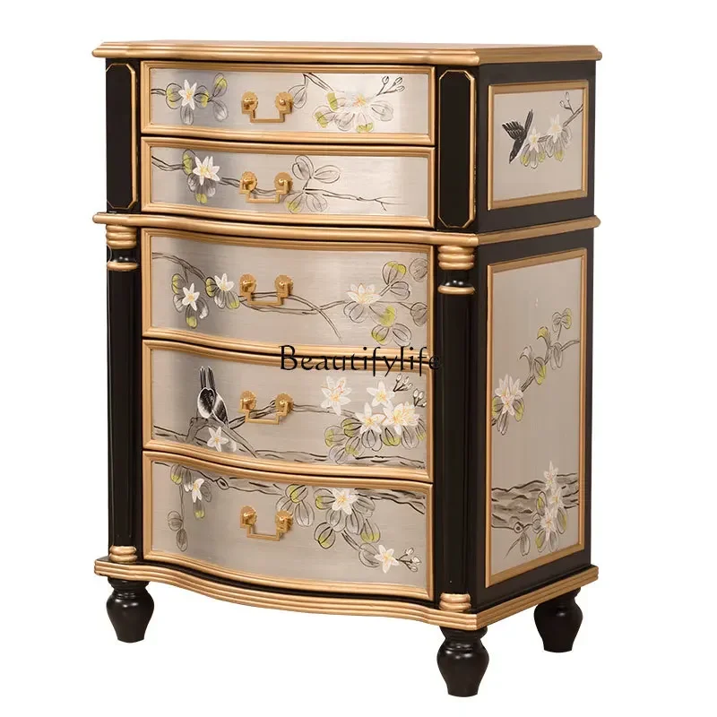 LD Chinese three five chest cabinet living room solid wood storage drawer cabinet