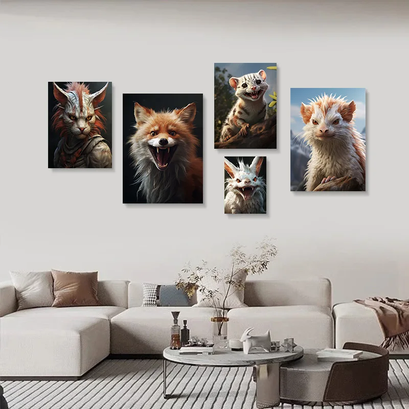 

1Pcs Decorative Paintings Fox Poster Canvas Painting Decoration Home Decorations Beast Anime Goat Room Decor Animal Posters Wall