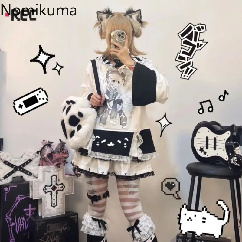 

Streetwear Hoodies Women Clothes Y2k Tops Japanese Fashion Sweet Loose Sweatshirts 2025 Ropa Mujer Sailor Collar Anime Hoodie