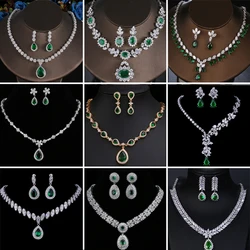 Luxury Emerald Green Necklace and Earring Set Shininy Cubic Zirconia Jewelry Set for Women Bridal Jewelry Set Gift Envio Gratis