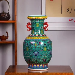 Antique Jingdezhen Ceramic Flower Bottle Enamel Plant Vase Cloisonne Painting Handmade Crafts Living Room Large Decor Ornaments