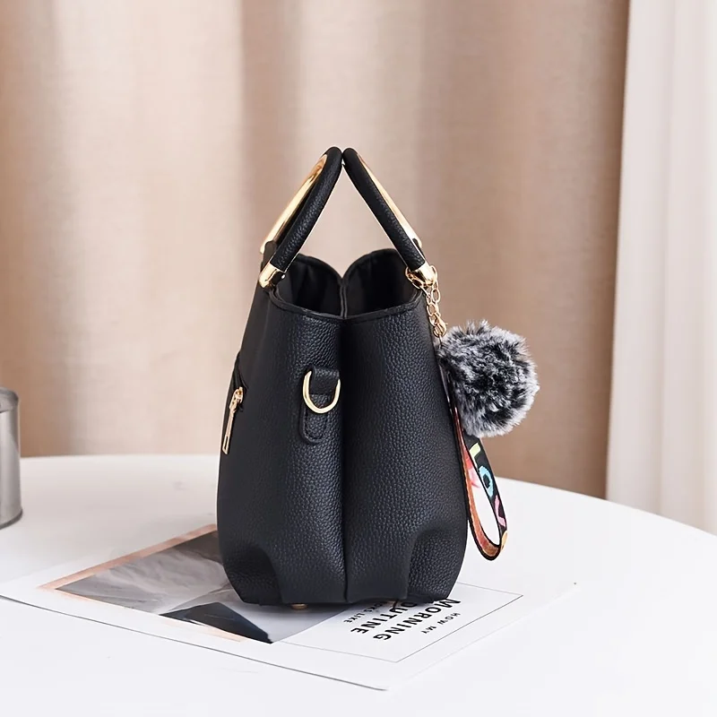 3D Flower Decor Handbag, Women\'s PU Leather Crossbody Bag, Fashion Small Top Handle Purse