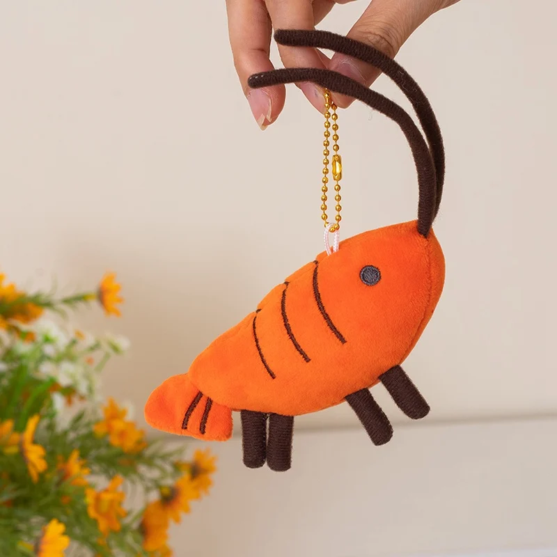 Juguetes de peluche de gambas Kawaii, colgantes de camarones naranjas rellenos, lindo llavero realista, bolsas bonitas, decoración, regalo divertido para niños, colgante de puerta