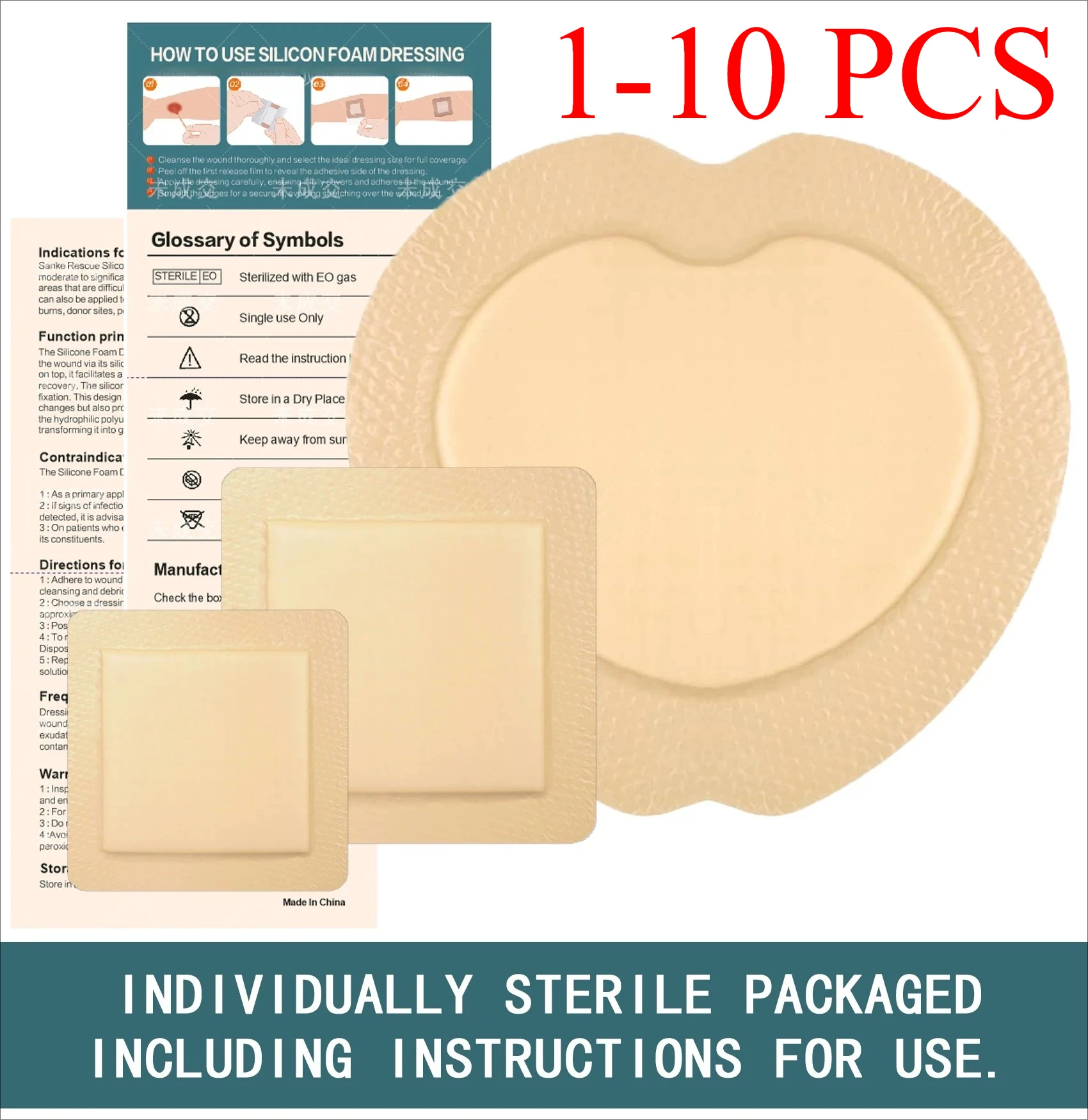 1-10 PCS Silicone Foam Dressing with Border, 10 Pack Waterproof Wound Care Bandage, High Absorbent Pad for Bed Sores