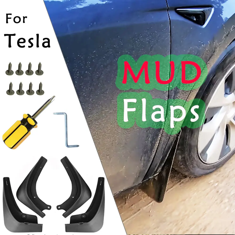 

4X Mudflaps For Tesla Model 3 Model Y 2016-2022 Accessories Splash Mud Guards No Need to Drill Holes 2017 2018 2019 2020 2021