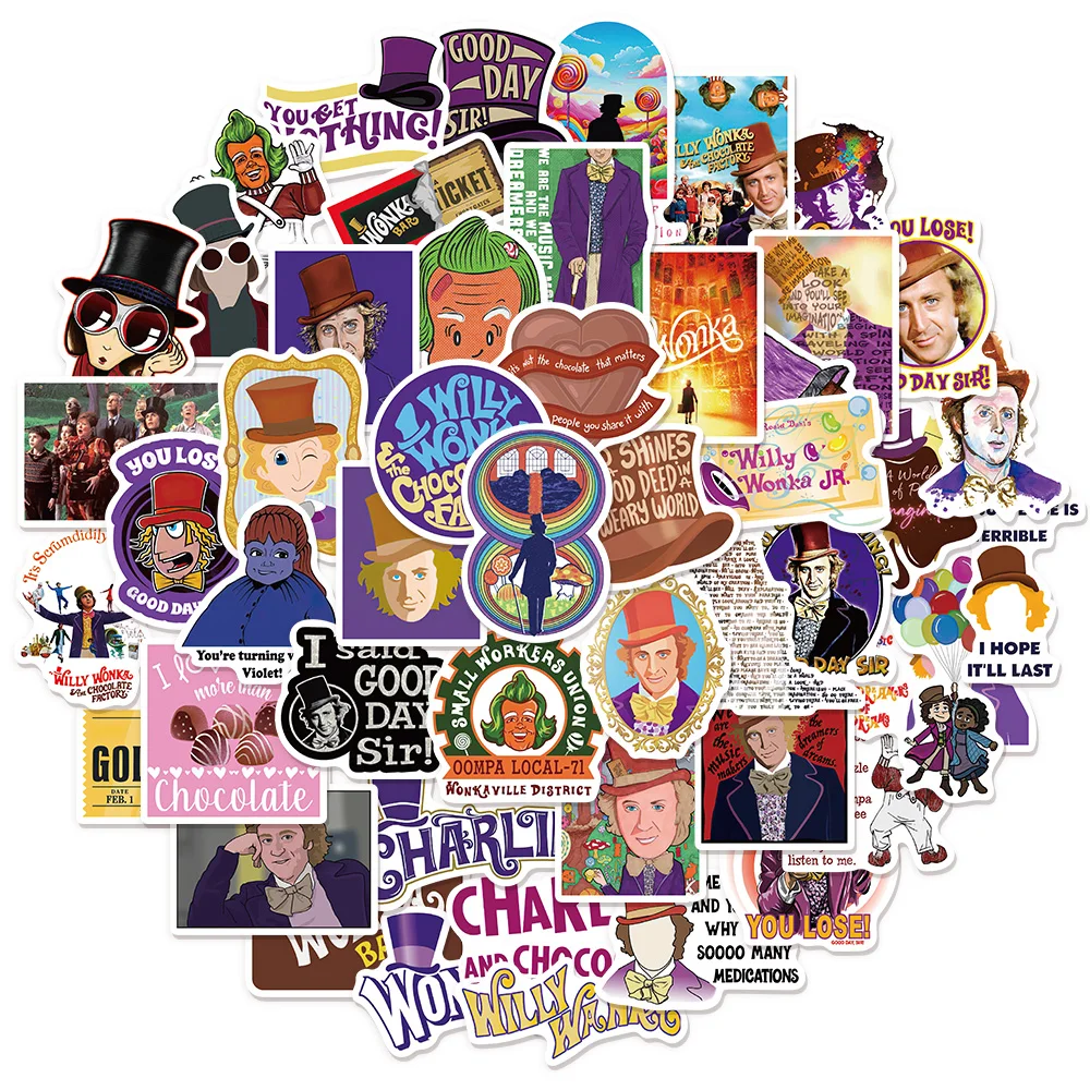 50PCS Fun Chocolate Factory Graffiti Stickers DIY Waterproof Luggage Notebook Water Cup Computer Motorcycle Toy Stickers