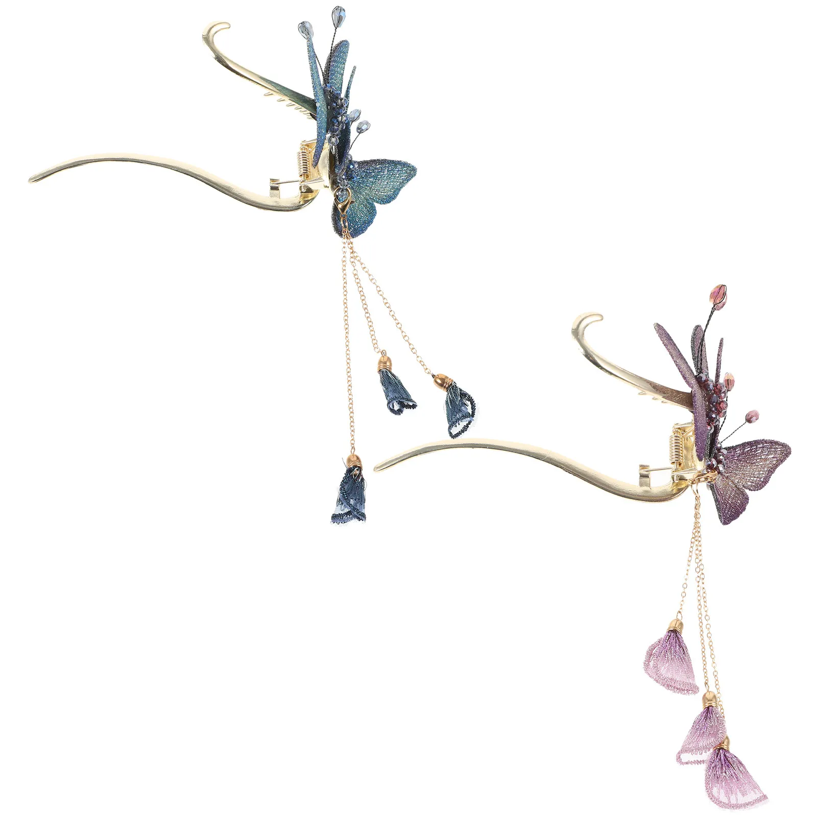 

2Pcs Embroidered Butterflies Hair Clips Metal Tassel Pins Elegant Hair Accessories for Women Stylish Vintage Hairpins