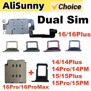 Bilashmart 1set Dual Sim Card Reader Flex Cable + Tray Slot iPhone 16 Plus 15 14 Pro Max Nano Connector Holder Adapter