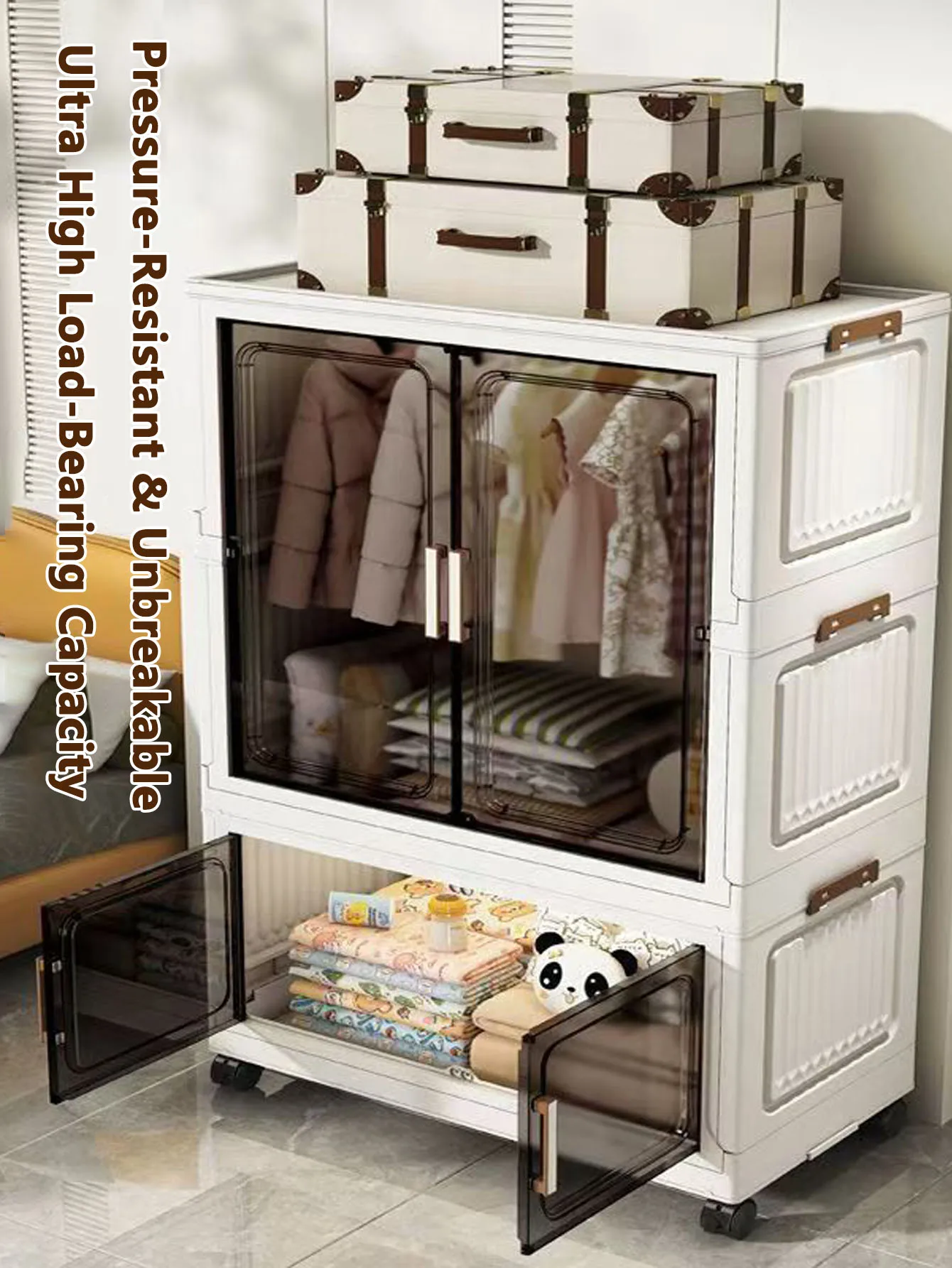 خزانة تخزين متعددة الوظائف قابلة للطي مع أبواب لمنظم الحمام والمطبخ والمكتب باللون الأبيض والأسود والرمادي