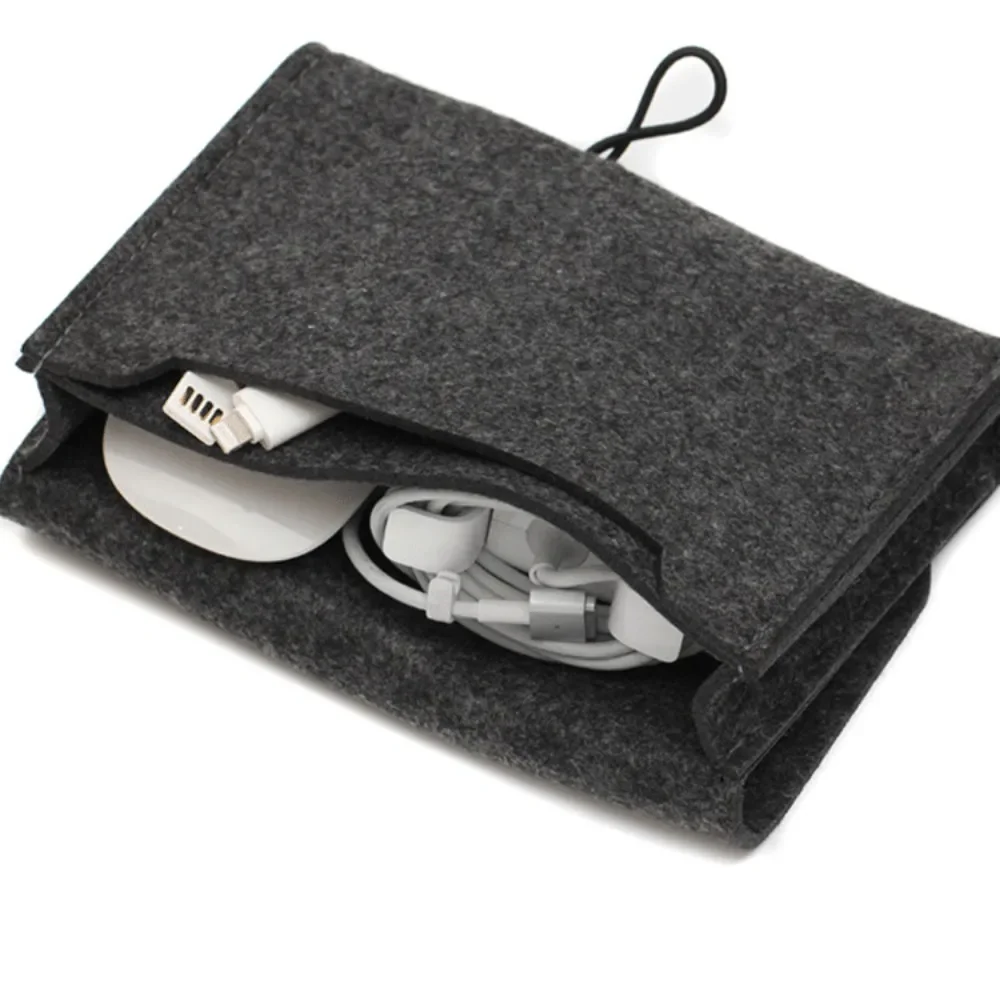 Digital Organizer Bag Portable Travel Electronic Accessories Felt Storage Bag for USB Cable Data Earphone Power Bank Makeup Bag