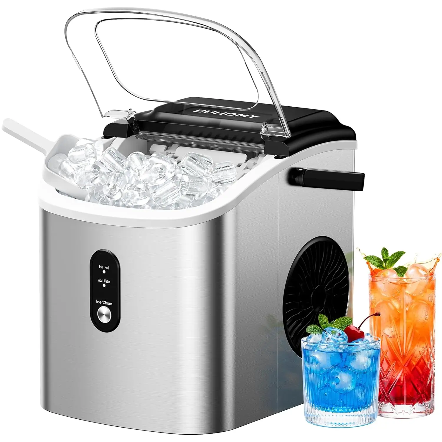 

Portable Ice Maker, 26.5lbs/Day, 9 Bullet Ice in 6 Mins, Auto-Cleaning, with Basket & Scoop, for Home, Kitchen, Camping, RV
