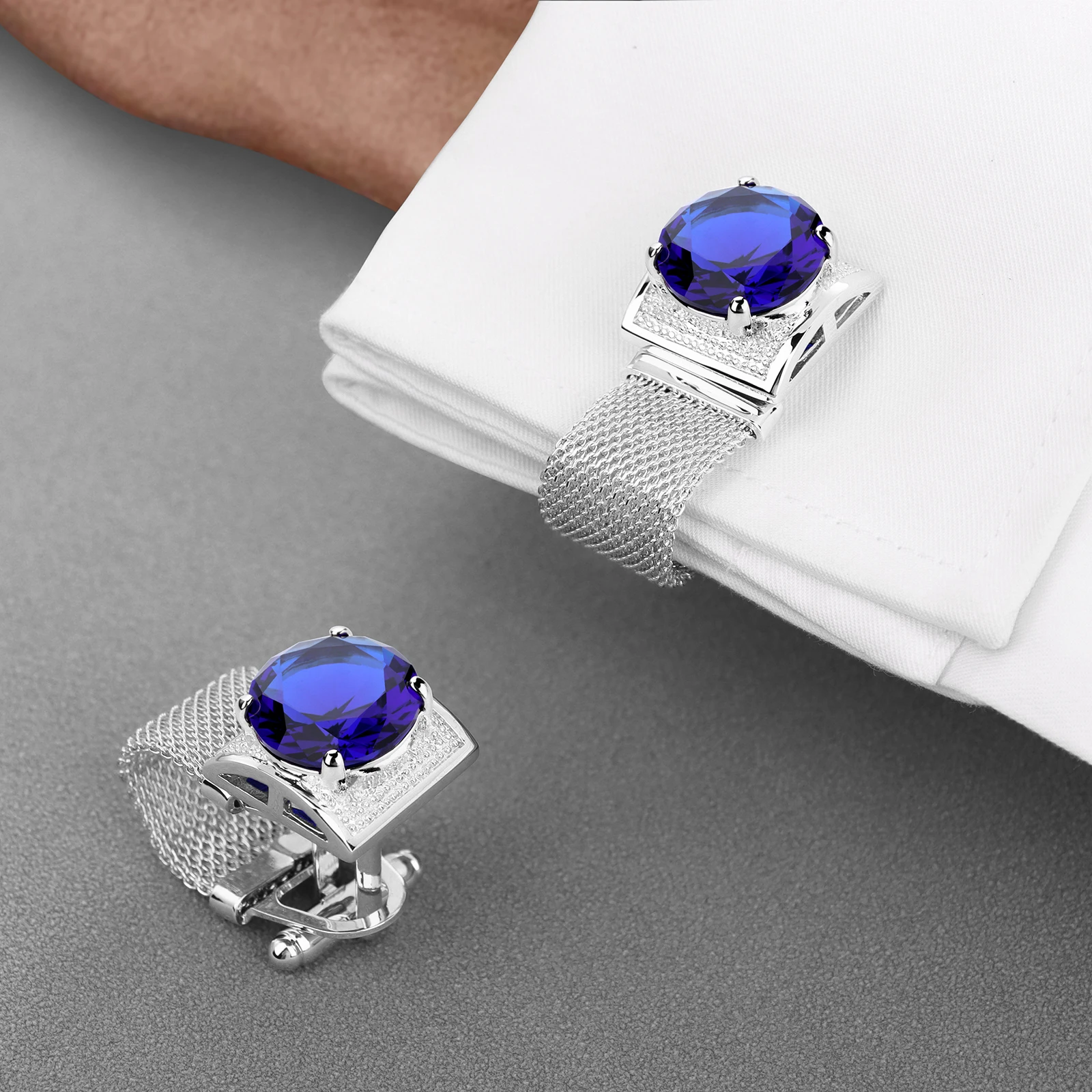 HAWSON Men Birthstone Crystal Cufflinks 17mm Color Stone Cuff Links for Wedding Business Shirt, Birthday Gift for Men