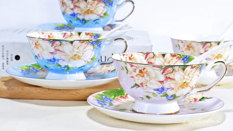 220ML, Fine Bone China Vintage Tea Cup Set, Craft Tea Cup with Saucer, Porcelain Coffee Cup, Cafeteira Porcelain Cup and Saucer