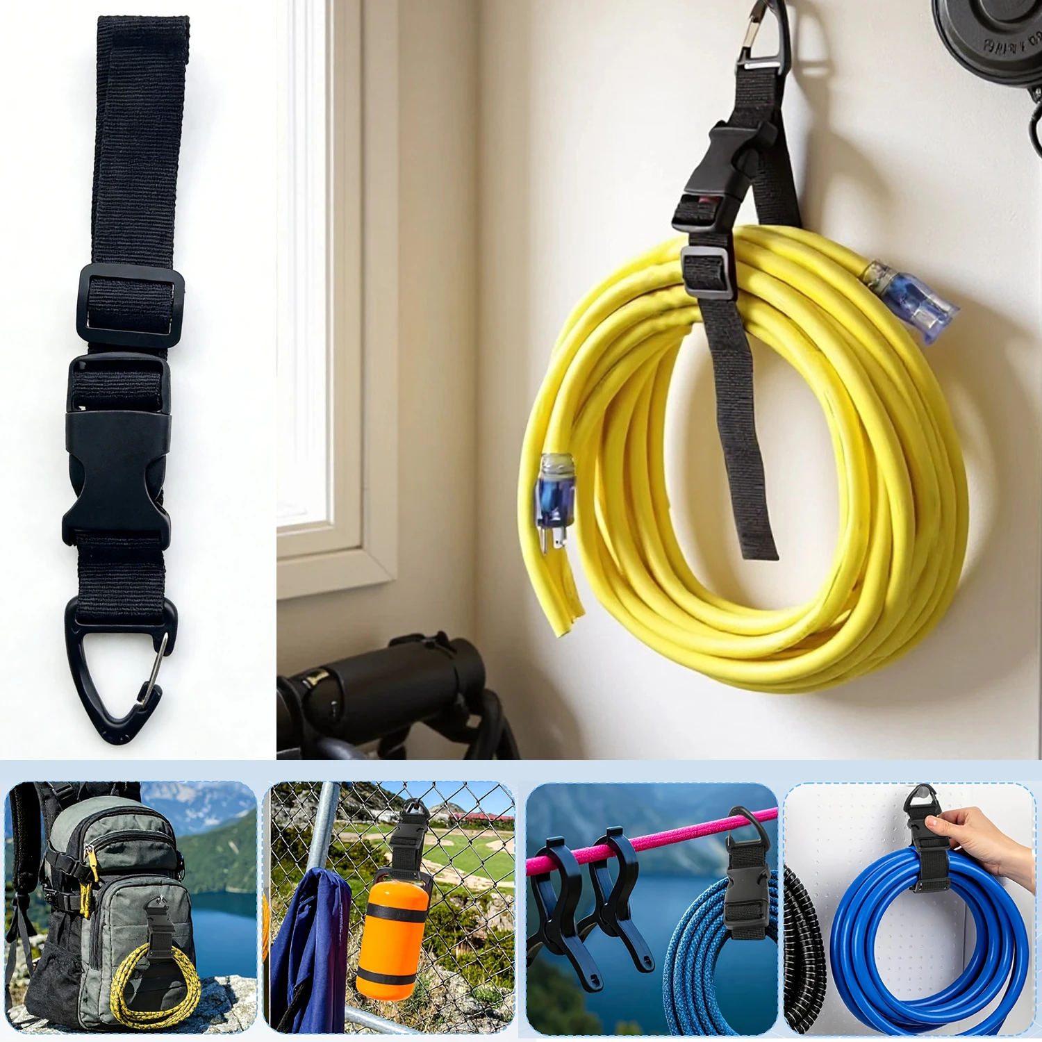 45cm Adjustable Extension Cord Organizer with 3-Axis Buckle - Heavy-Duty Storage Strap for Workshop & Garage Organization