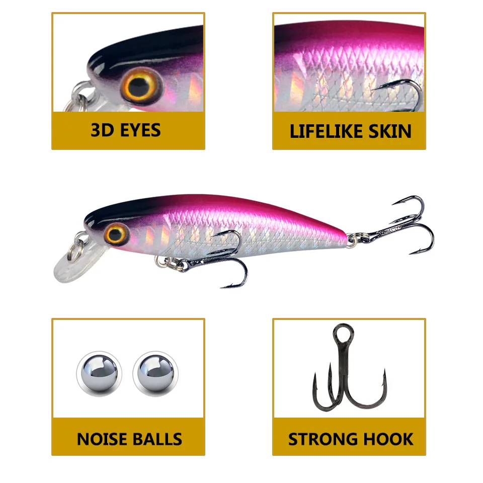 Señuelo artificial Minnow – Crankbait duro con ojos 3D - imagen 4