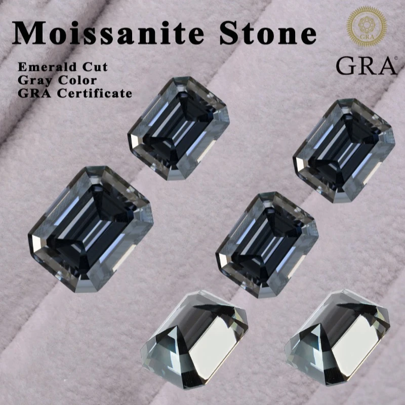 Moissanite Stone Emerald Cut Gray Color Charms Shiny Gemstone DIY Ring Necklace Earrings Main Materials with Certificate
