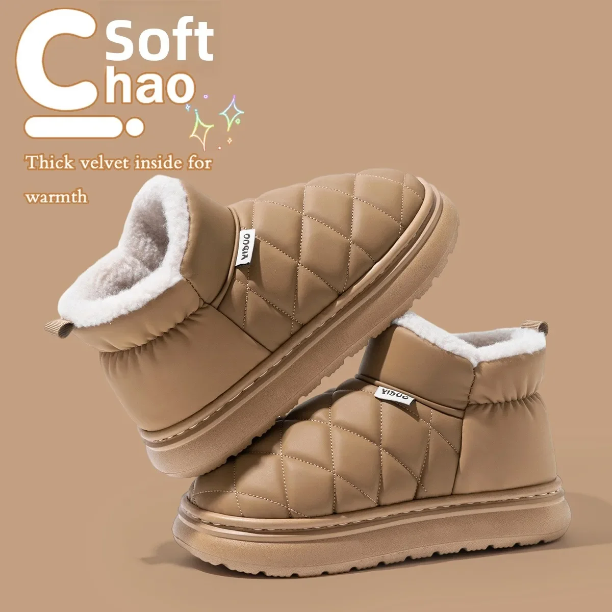 Winter New Women Closed Heel Cotton Shoes Waterproof Thick Sole Elevated Anti Slip Fleece Warm Fashion Outdoor Snow Boots