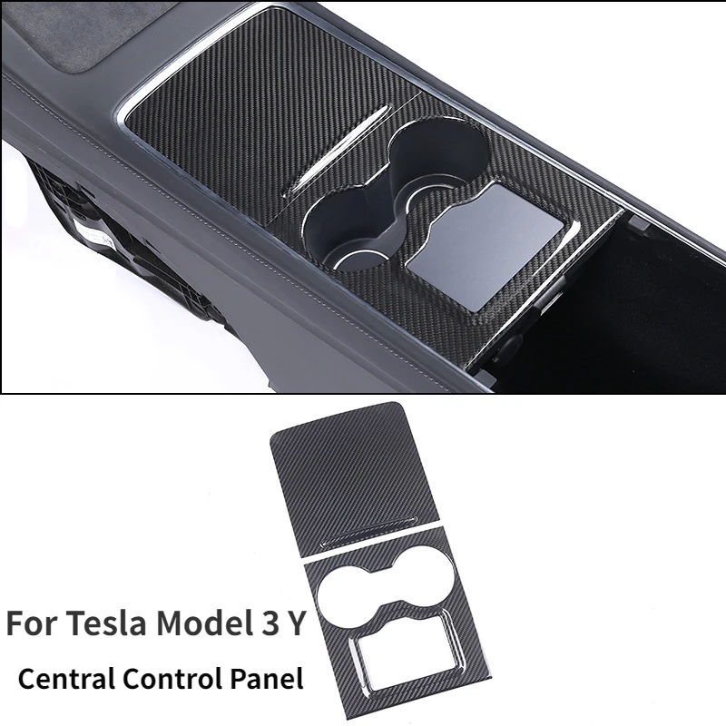 For Tesla Model 3 Y Central Control Panel Real Carbon Fiber Console Cover Sticker with Card Position Car Modification Black 2023