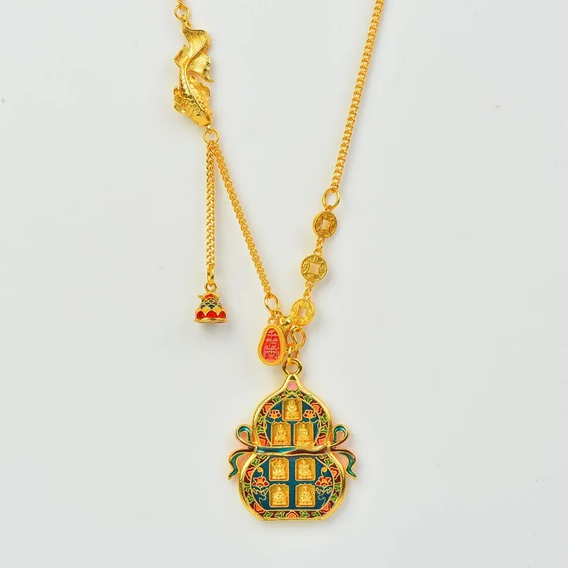 

Cloisonné, подвеска в виде эмалированной тыквы, позолоченное, обжаренное синее, с технологией, современный китайский стиль, регулируемое женское ожерелье, роскошный подарок